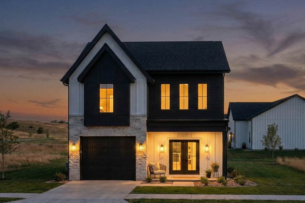 Plan image - 623584DJ: 3-Bedroom Modern Farmhouse Tudor House Plan with Home Office