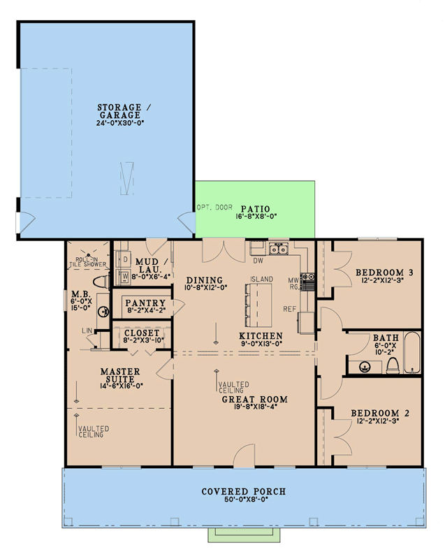 Plan 70941MK: Inviting Ranch Farmhouse House Plan with Split Bedrooms and Two-Story Great Room - Floor Plan - Main Level - Farmhouse, Ranch