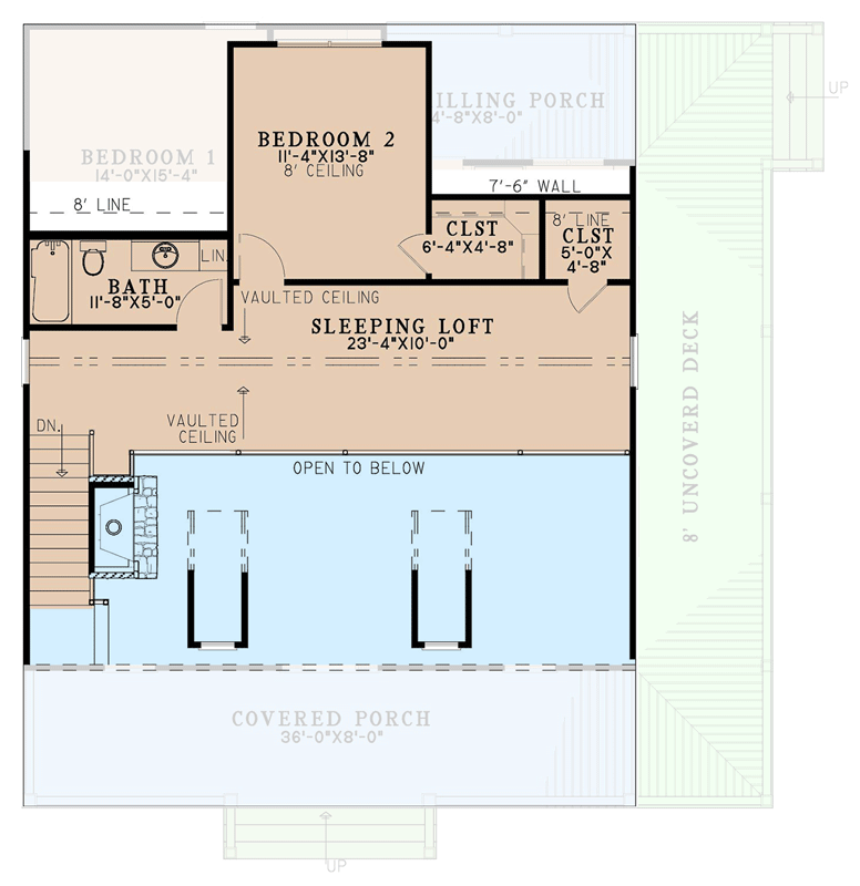 Plan 70942MK: Rustic Cottage House Plan with Wrap-Around Porch and Vaulted Great Room - Floor Plan - 2nd Floor - Cabin, Cottage, Rustic