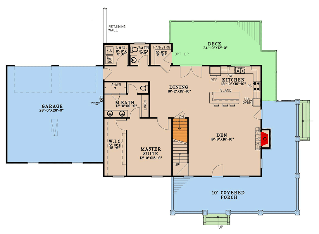 Plan 70943MK: Rustic Farmhouse House Plan with Wrap-Around Porch and Main-Level Master Suite - Floor Plan - Main Level - Country, Farmhouse, Rustic