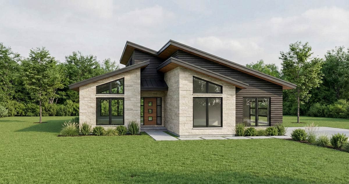 Plan 70944MK: Modern Split Bedroom House Plan with Vaulted Ceilings and Outdoor Kitchen - Image #6 - Contemporary, Modern