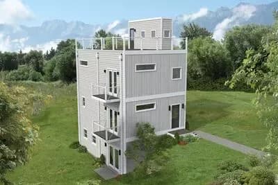 Sleek 2-Bed Modern House Plan with Scenic Mezzanine and Rooftop Deck