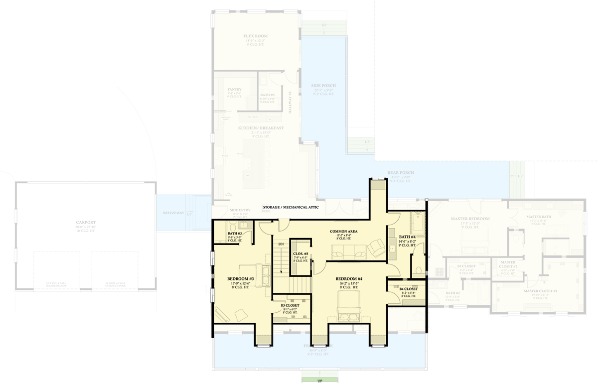 Plan 774007MWK: Grand Modern Farmhouse House Plan with 4 Beds, Game Room, and Expansive Porches - Floor Plan - 2nd Floor - Farmhouse, Modern Farmhouse, New American