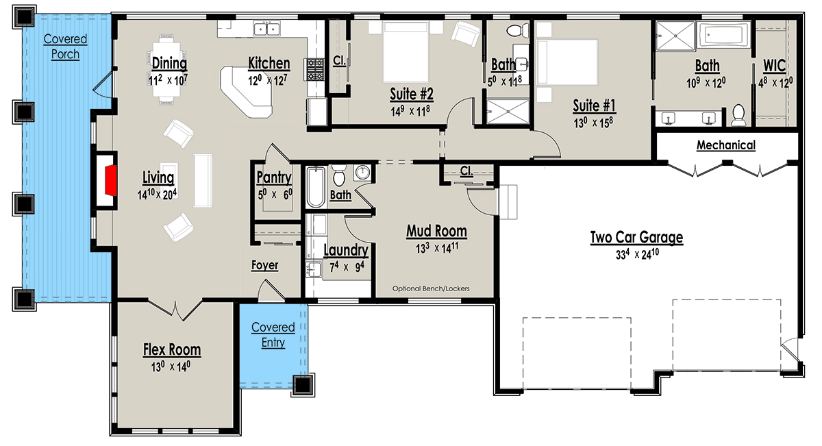 Plan 18259BE: Craftsman Country House Plan with Home Office and Butler Pantry - Floor Plan - Main Level - Country, Craftsman, Traditional