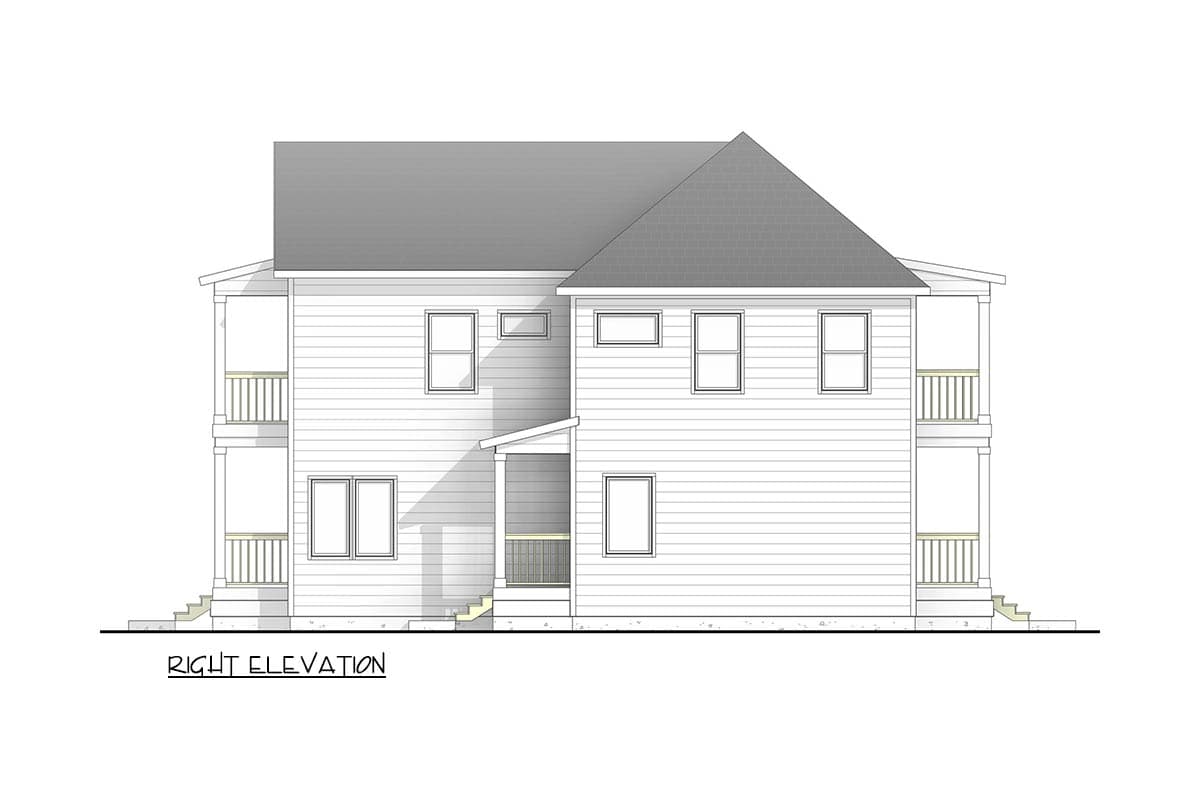 Plan 100364GHR: 4-Bedroom Southern Traditional Multi-Unit House Plan with Stacked Porches - Image #5 - Southern Traditional, Traditional