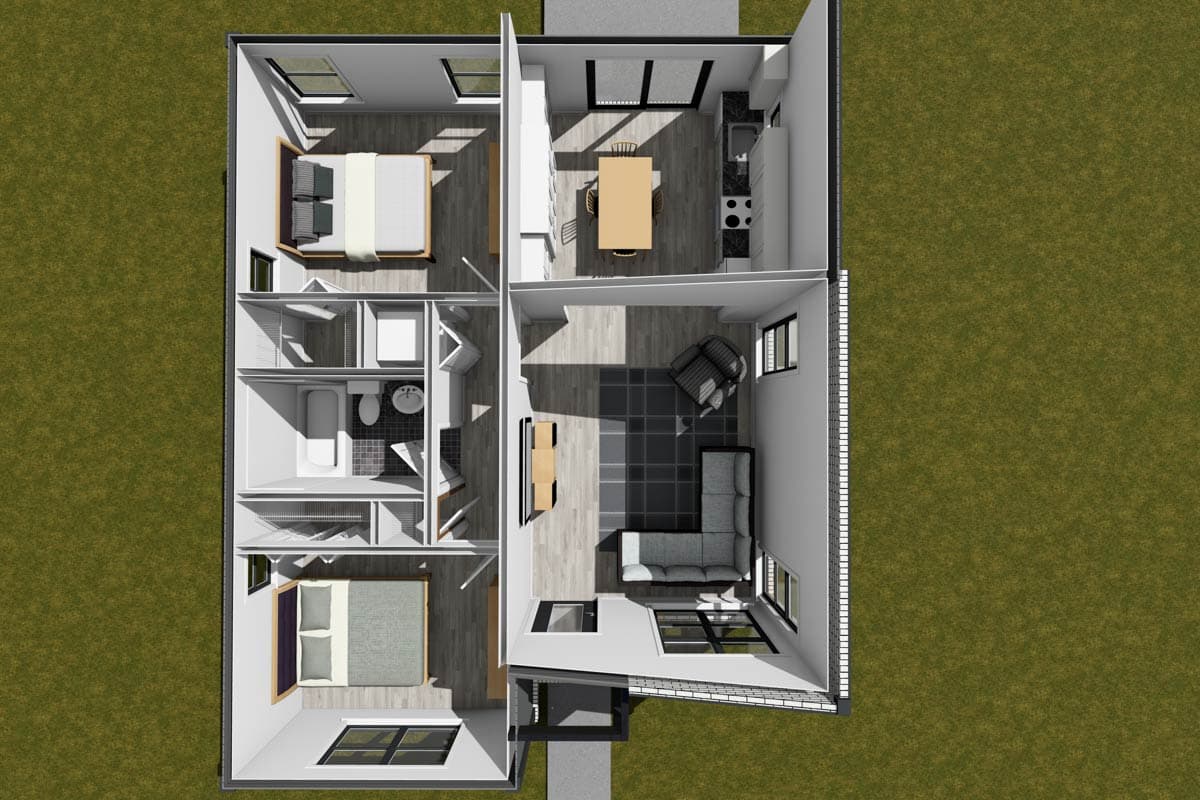 Plan 52504WM: Sleek Contemporary 2-Bedroom House Plan with Efficient 751 Sq Ft - Image #8 - Contemporary