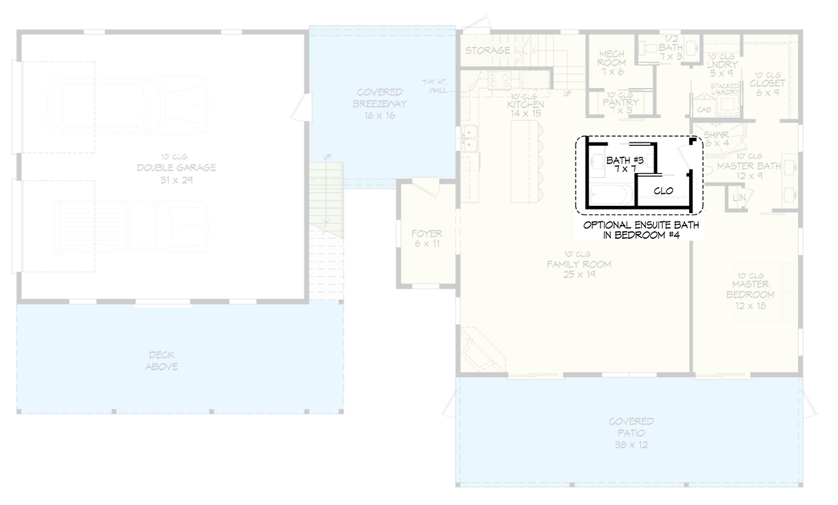 Plan 680643VR: Contemporary Mountain House Plan with Attached Apartment, Loft, and Two-Story Great Room - Floor Plan - Optional Ensuite Bath in Bedroom #4 - Contemporary, Mountain