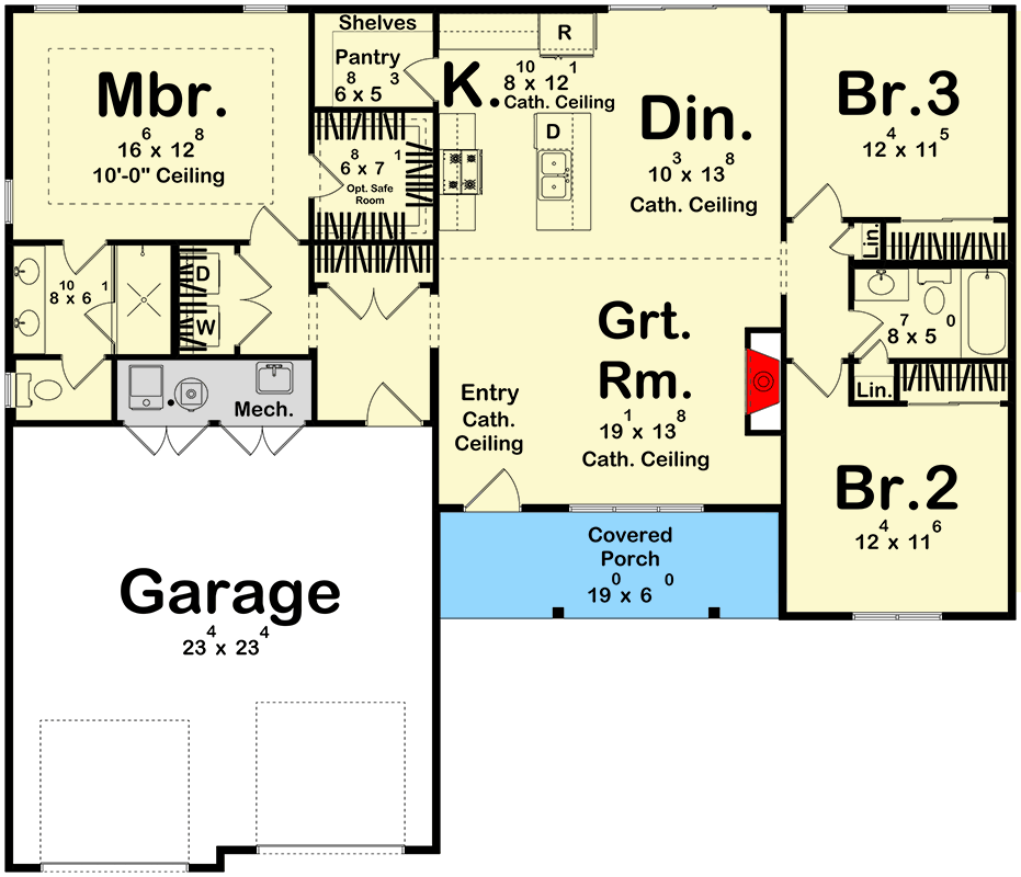 Plan 623586DJ: Country Ranch House Plan with Split Beds and Butler Pantry - Floor Plan - Main Level - Country, Ranch, Traditional