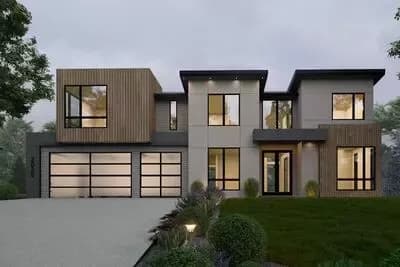 Sleek 5-Bedroom Northwest Contemporary House Plan with Two-Story Great Room