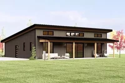 Contemporary Mountain House Plan with Expansive Covered Porch and Two-Story Great Room