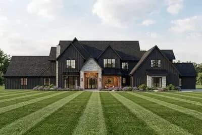 Luxury Modern Farmhouse House Plan with Two-Story Great Room