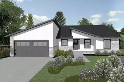 Modern 3-Bedroom House Plan with Split Layout and 2-Car Garage