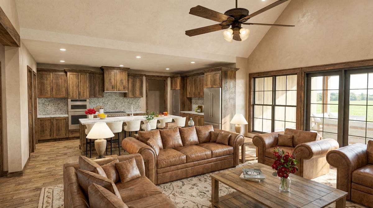 Plan 70945MK: Barndominium Plan with 4 Beds, 5-Car RV Garage, Outdoor Kitchen - Image #6 - Barndominium, Craftsman, Rustic