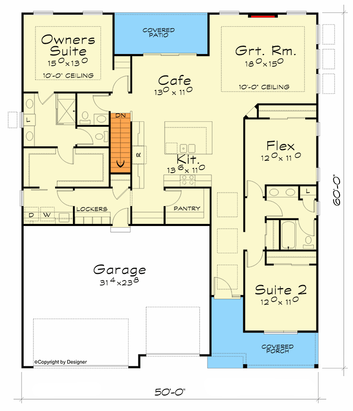 Plan 42480DB: Modern Ranch House Plan with 3-Car Garage and Flexible Living - Floor Plan - Main Level - Contemporary, Modern