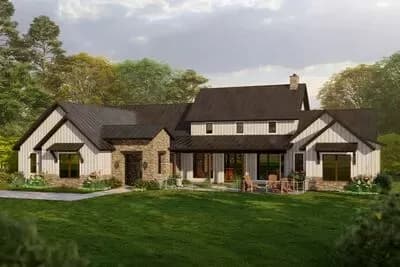 3-Bedroom Hill Country Modern Farmhouse House Plan with 4-Car Garage