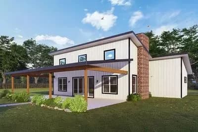 Modern House Plan: 3 Beds, Two-Story Great Room, Covered Porch
