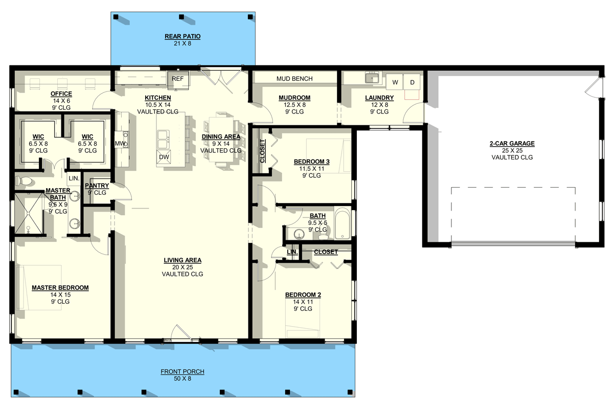 Plan 405075FDC: Single-Story Modern Farmhouse House Plan with Home Office - Floor Plan - Main Level