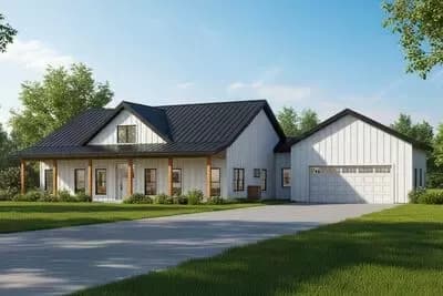 Single-Story Modern Farmhouse House Plan with Home Office