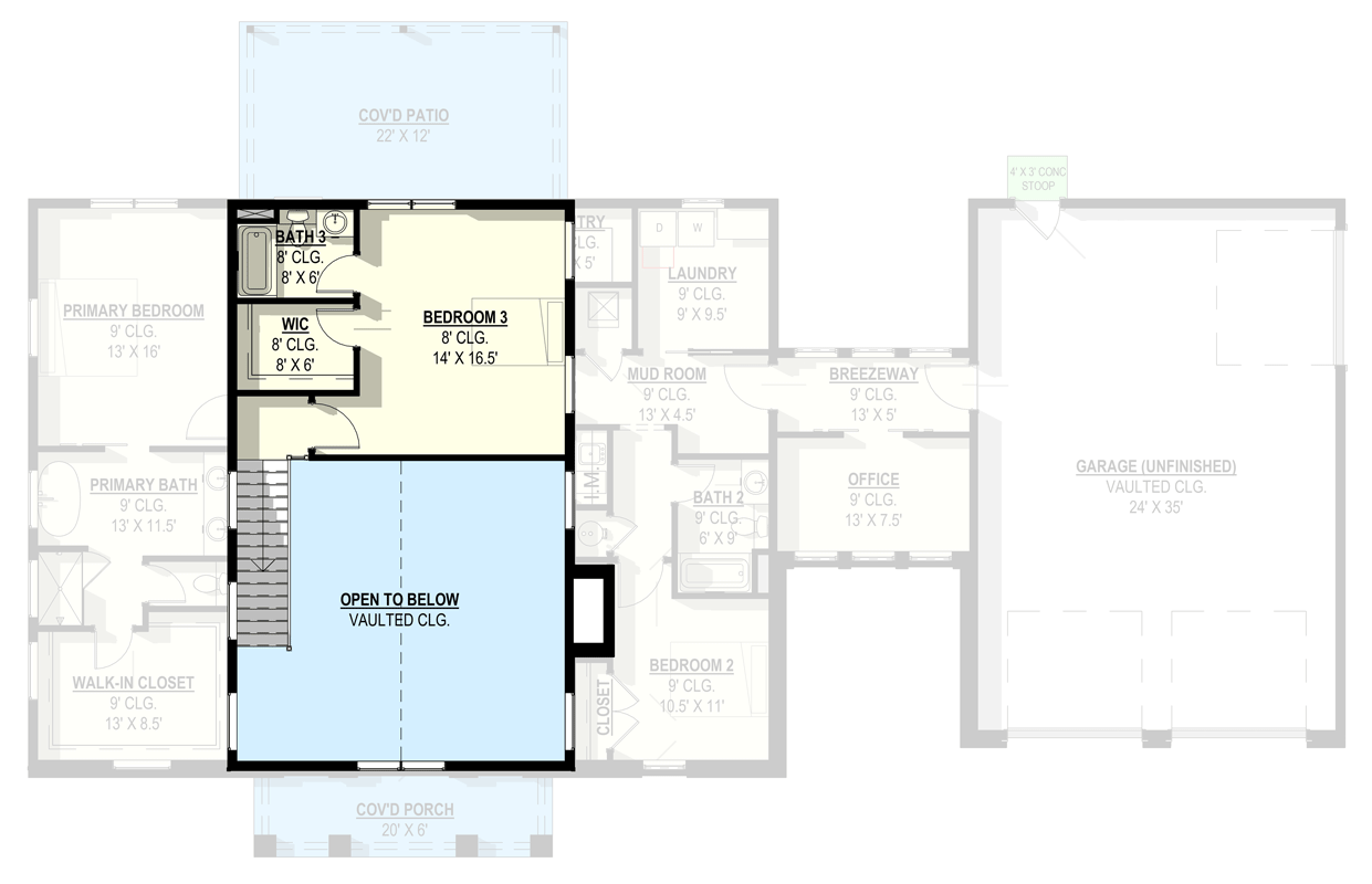 Plan 405076FDC: Expansive Modern Farmhouse House Plan with Split Bedrooms and Vaulted Great Room - Floor Plan - 2nd Floor - Barndominium, Farmhouse, Modern Farmhouse