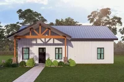 Stylish 2-Bedroom Barndominium House Plan with Covered Porch