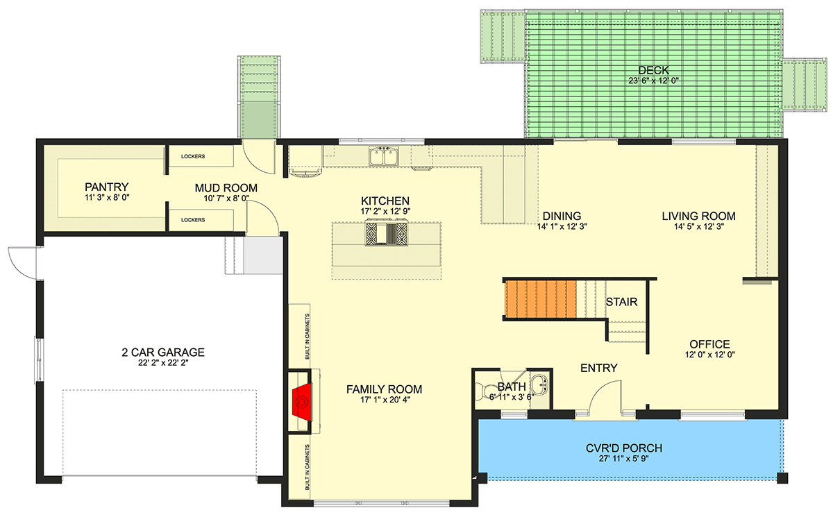 Plan 61684UT: New American House Plan with 4 Beds, Two-Story Great Room, Upstairs Master - Floor Plan - Main Level - New American, Traditional
