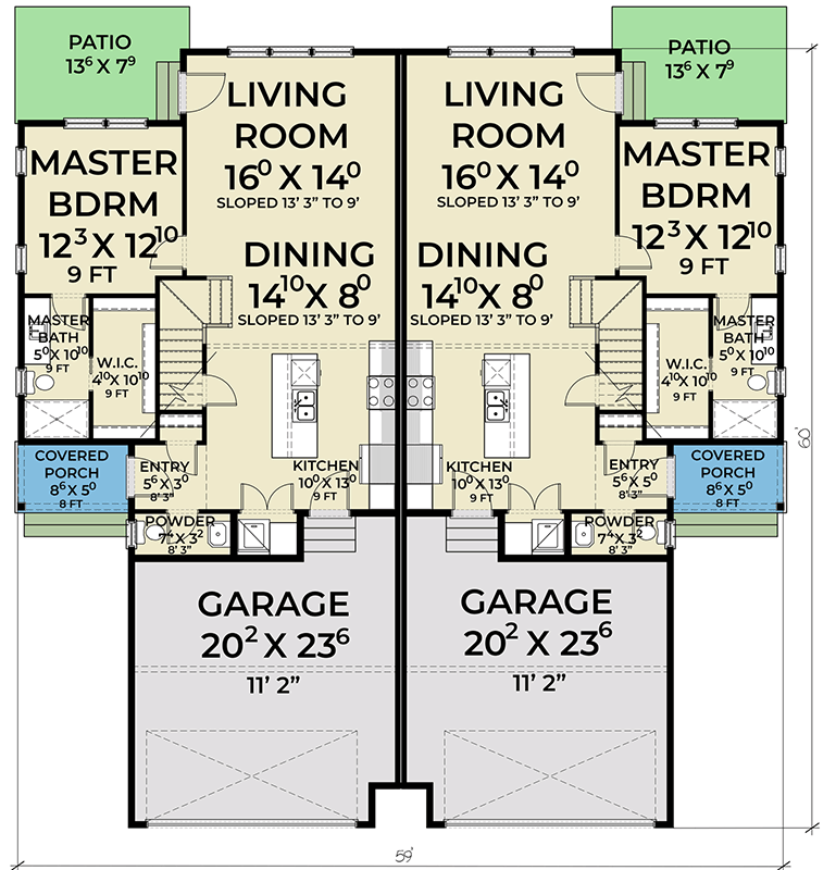 Plan 280257JWD: Modern Craftsman Duplex House Plan with 6 Bedrooms and 4-Car Garage - Floor Plan - Main Level - Craftsman, Northwest, Traditional