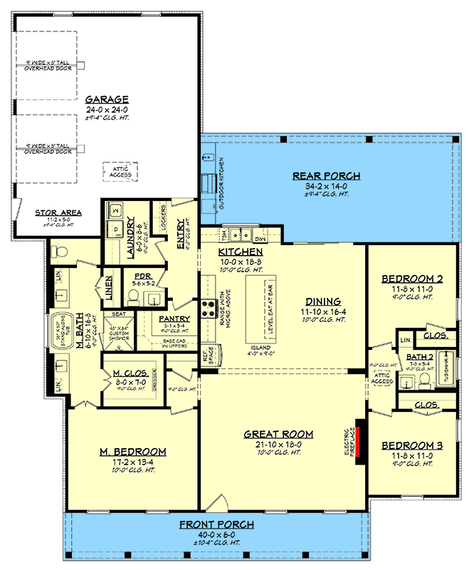 Plan 52023HZ: Charming Modern Farmhouse House Plan: 3 Beds, Master on Main, Welcoming Porches - Floor Plan - Main Level - Cottage, Country, Modern Farmhouse, Southern
