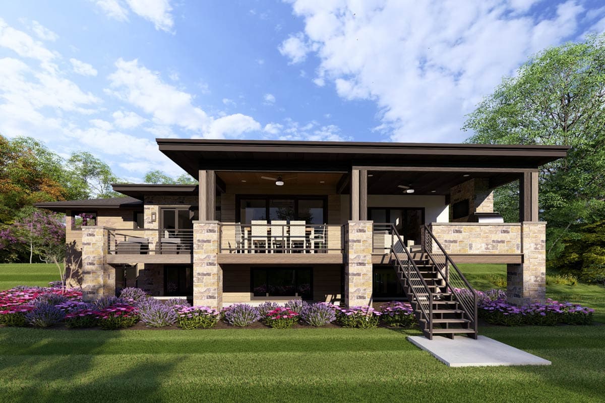 Plan 64565SC: Modern House Plan with Outdoor Kitchen, 3-Car Garage, and Optional Lower Level - Image #6 - Contemporary, Modern