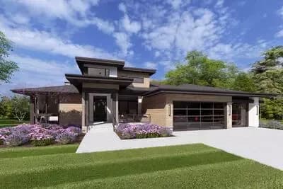 Modern House Plan with Outdoor Kitchen, 3-Car Garage, and Optional Lower Level