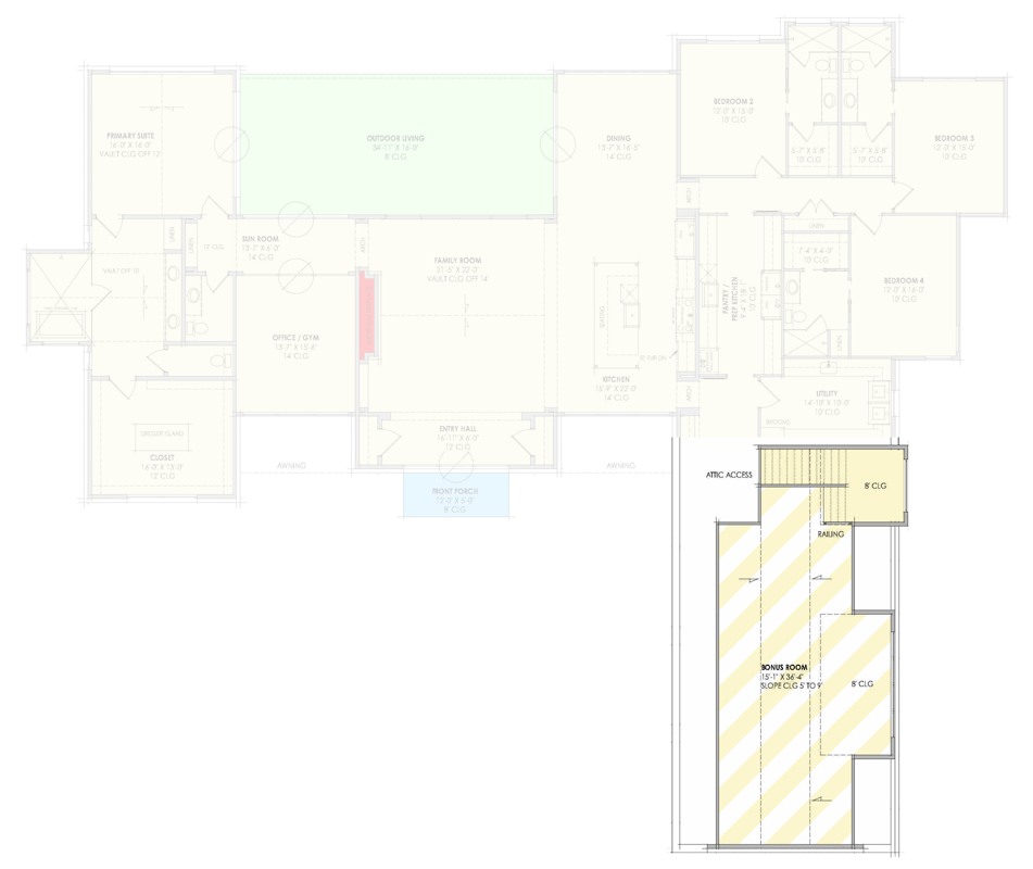 Plan 818196JSS: Expansive Contemporary Farmhouse House Plan with Sunroom and 3-Car Garage - Floor Plan - Upper Level Bonus Room - Contemporary, Farmhouse, Scandinavian