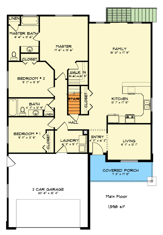 Plan 61685UT: Traditional 3-Bedroom House Plan: Open Living, Main-Level Master - Floor Plan - Main Level - Traditional