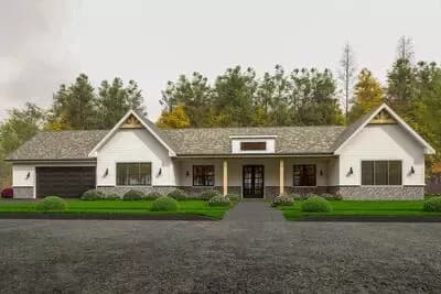 Contemporary Ranch House Plan with Split Bedrooms and Two-Story Great Room
