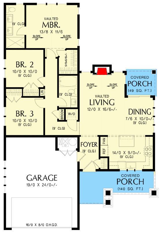 Plan 69911AM: Inviting Craftsman Cottage House Plan: 3 Beds, 2 Baths, Mudroom - Floor Plan - Main Level - Cottage, Craftsman, Ranch
