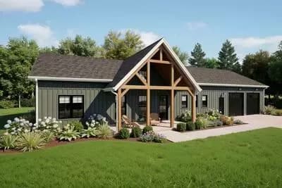 Modern Farmhouse Barndominium House Plan: 4 Beds, 3-Car Garage, Loft
