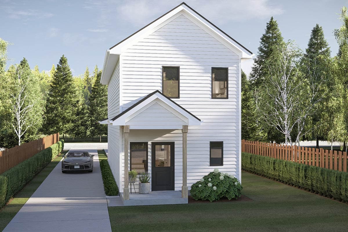 Plan 623589DJ: Charming Narrow Lot 3-Bedroom Traditional House Plan with Upstairs Master - Image #7 - Traditional