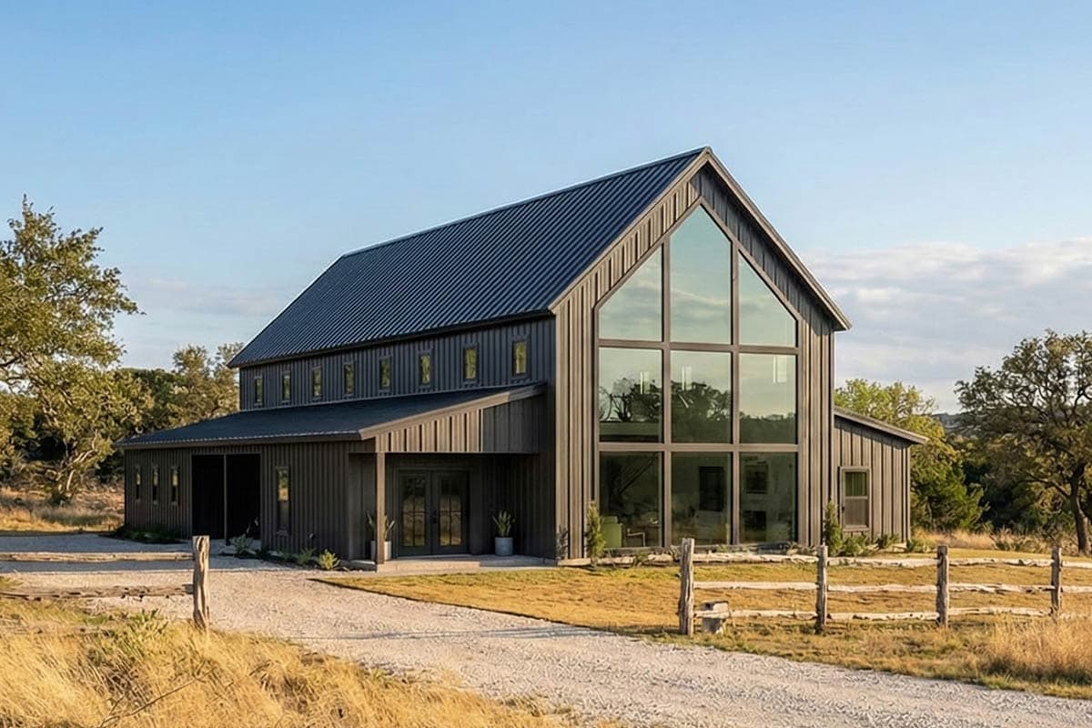 Plan 623591DJ: Contemporary Barndominium House Plan with Two-Story Great Room and 4-Car Garage - Virtual Tour Cover Image - Barndominium, Contemporary, Scandinavian