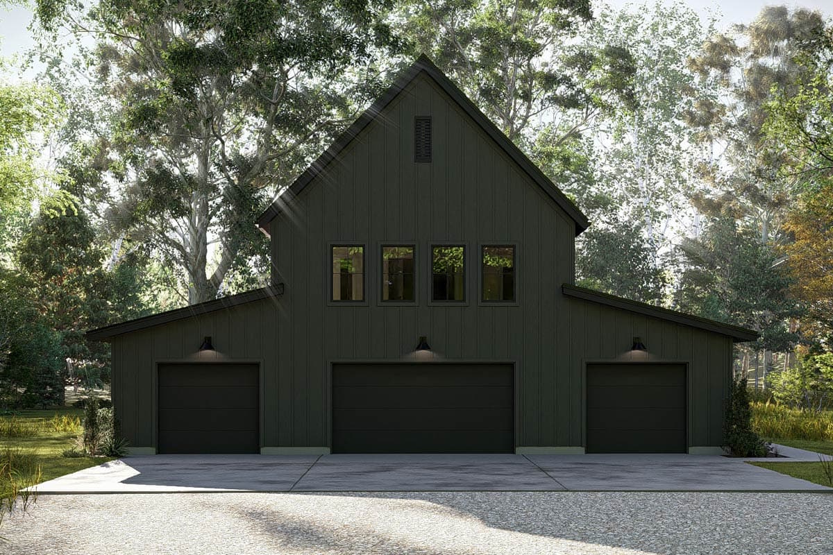 Plan 623591DJ: Contemporary Barndominium House Plan with Two-Story Great Room and 4-Car Garage - Image #8 - Barndominium, Contemporary, Scandinavian