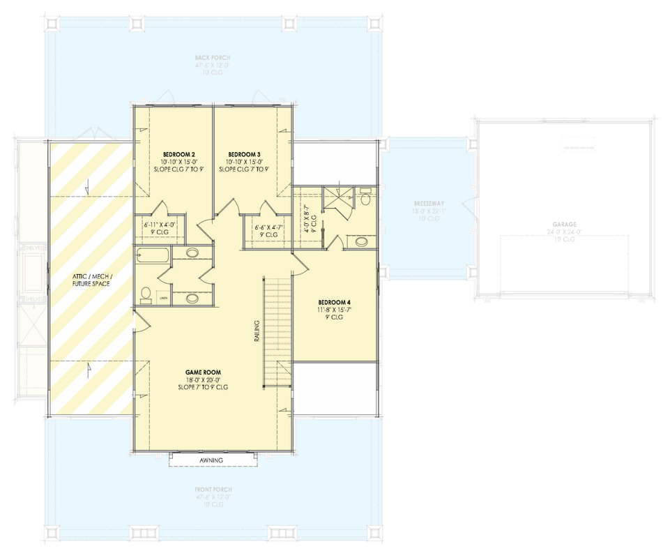 Plan 818197JSS: Modern Farmhouse House Plan with Master Suite, Game Room, and Spacious Porches - Floor Plan - 2nd Floor - Farmhouse, Modern Farmhouse, New American