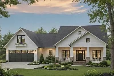 Stylish Modern Farmhouse House Plan with Split Beds and Flex Room
