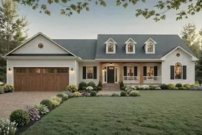 Farmhouse Ranch Plan with Split Bedroom Layout