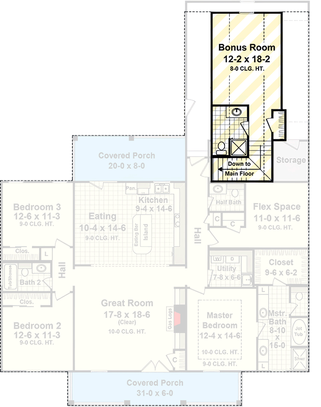 Plan 51351MM: French Country House Plan with 3 Bedrooms and Optional Bonus Room - Floor Plan - 2nd Floor - European, French Country