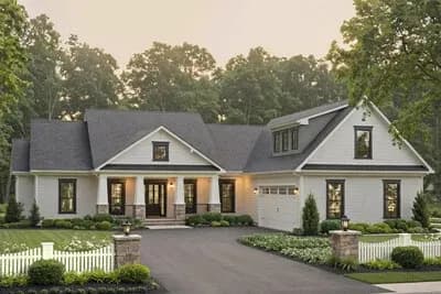 Modern Farmhouse House Plan with Four Bedrooms and Courtyard Entry