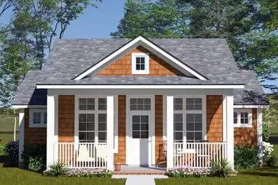 Two-Bedroom Cottage Craftsman House Plan with Open Living