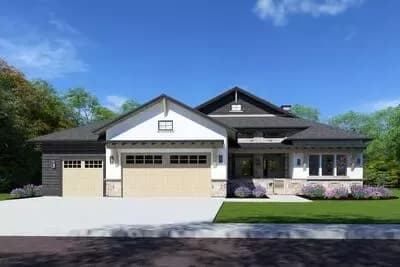 Modern Farmhouse House Plan: Split Bedrooms, 3-Car Garage, Outdoor Kitchen