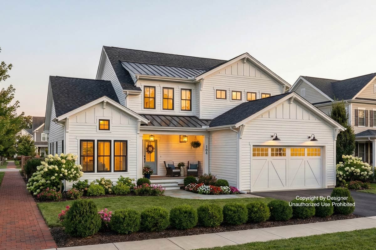 Plan 140045RK: Elegant Farmhouse House Plan with First Floor Master Suite and Loft - Image #1 - Farmhouse, New American