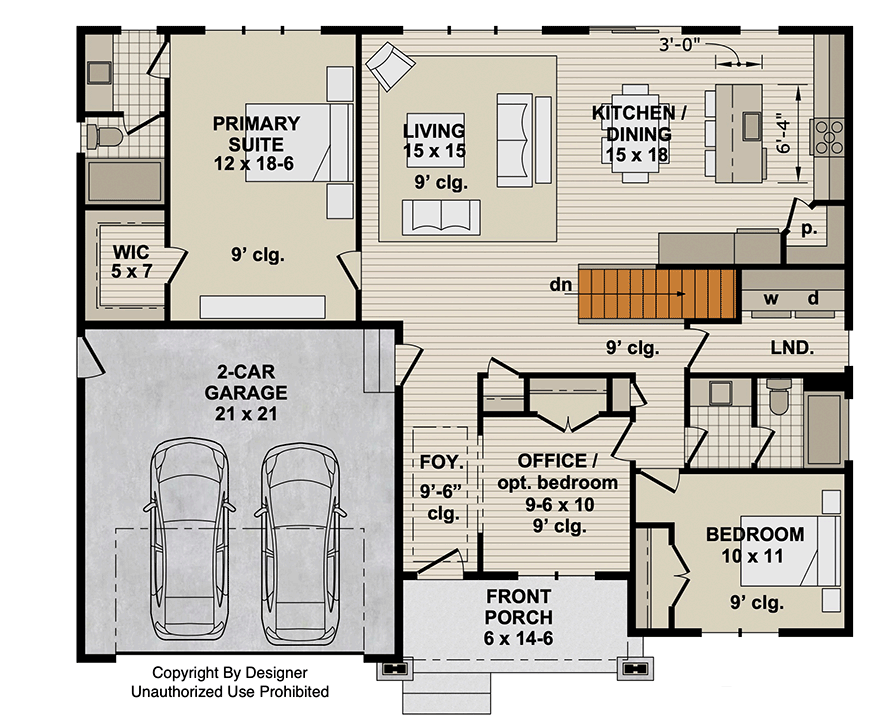 Plan 140048RK: Craftsman New American House Plan with Split Bedrooms and 2-Car Garage - Floor Plan - Main Level - Basement Stairs Location - Craftsman, New American