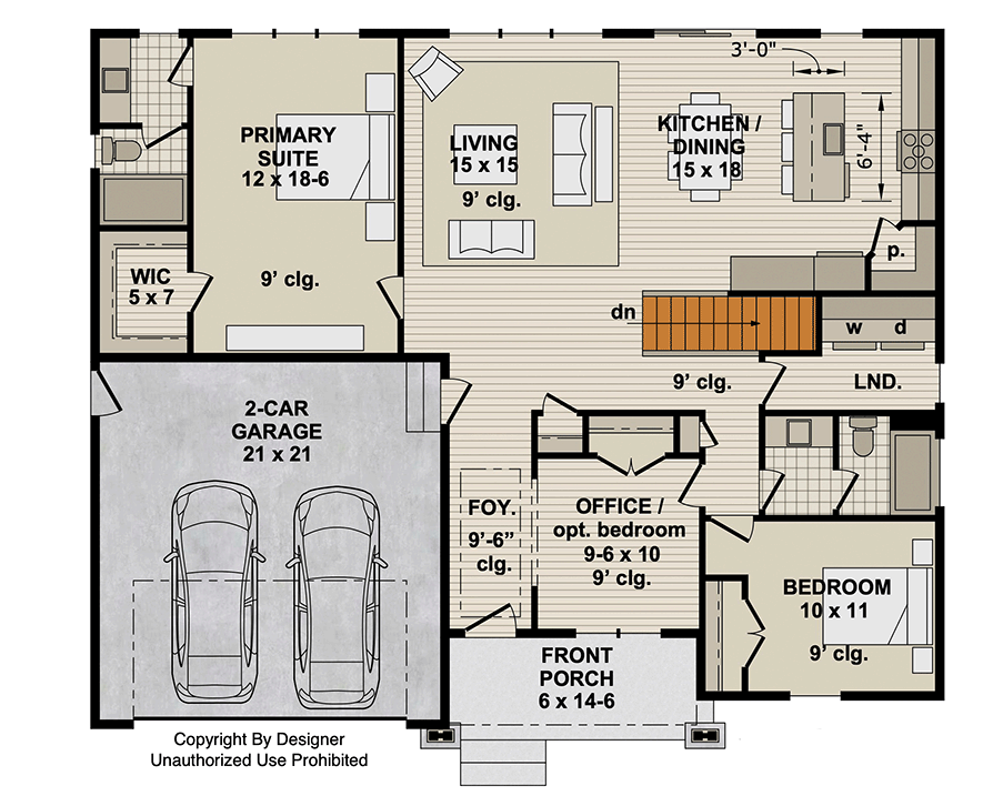 Plan 140049RK: Modern Farmhouse House Plan with 2-3 Bedrooms and Flexible Living Space - Floor Plan - Main Level - Basement Stairs Location - Farmhouse, Modern Farmhouse, New American