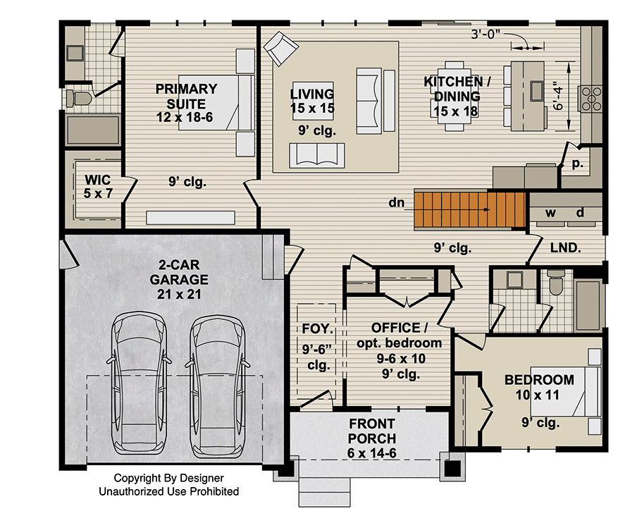 Plan 140050RK: Modern Farmhouse House Plan: 2-3 Beds, Flex Room, Covered Porch - Floor Plan - Main Level - Basement Stairs Location - Modern Farmhouse, New American