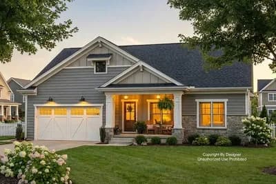 Modern Farmhouse House Plan: 2-3 Beds, Flex Room, Covered Porch