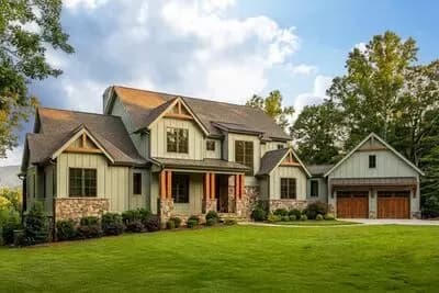 Rustic Mountain Plan: Main Level Master, Two-Story Great Room